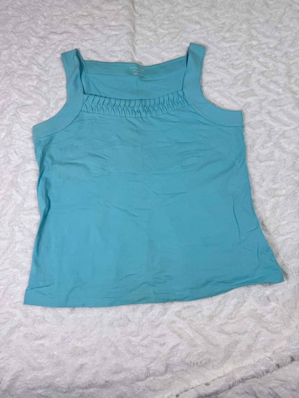 croft & barrow Turquoise Ruched Yoke Tank Top - size petite large - EUC